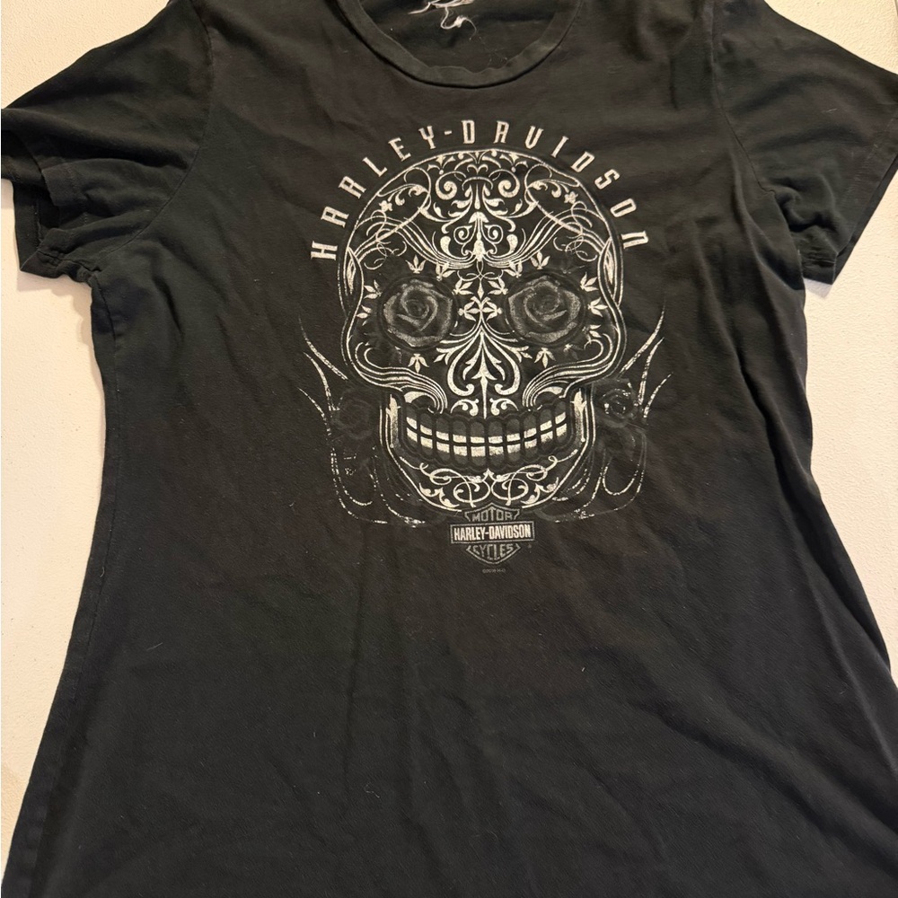 Harley-Davidson Women’s Skull Graphic T-Shirt Black Size L? USA Stuntsman